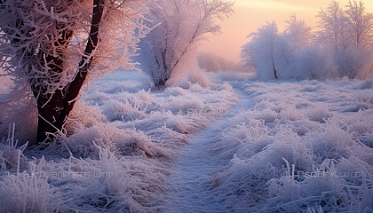 Delicate frost patterns on a cold winter morning.