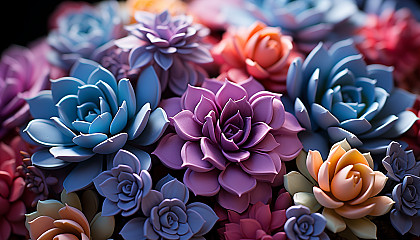 A macro shot of colorful succulents, showcasing their unique patterns and textures.