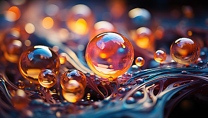 The surface of a soap bubble, displaying a rainbow of colors.