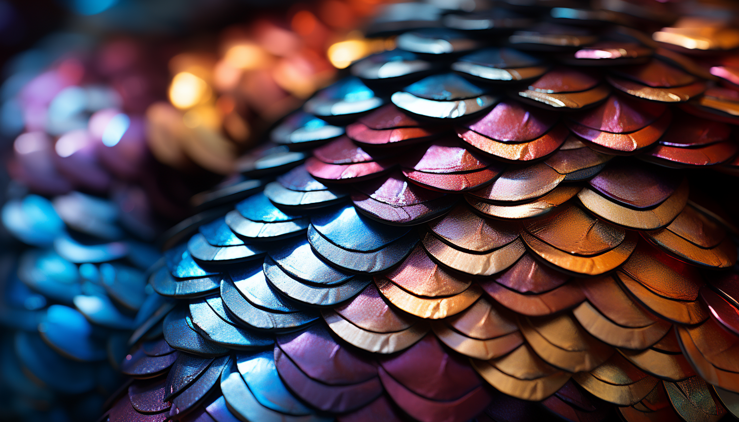 A macro shot of the multicolored scales of a tropical fish.