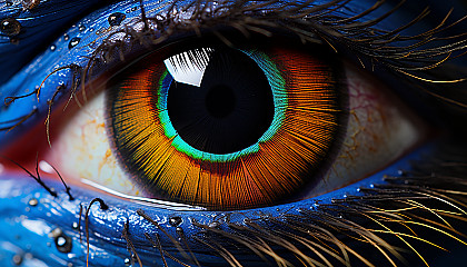 The stunning detail and colors in the eye of a peacock feather.