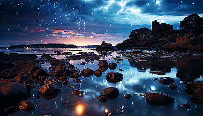 A meteor shower against the backdrop of a dark night sky.