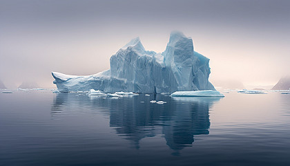 Icebergs drifting in the cool blue ocean.