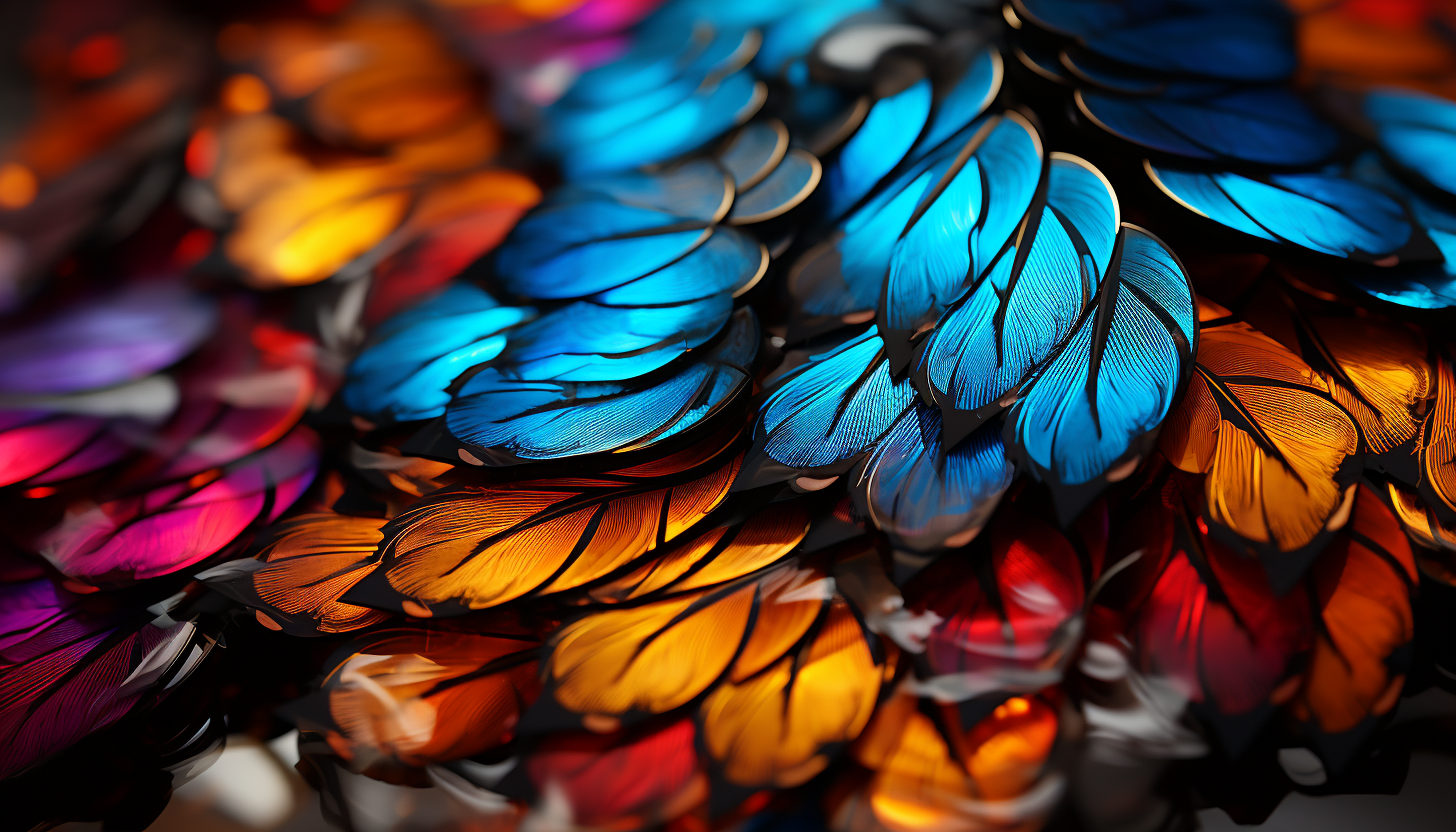 A close-up of butterfly wings revealing intricate patterns and vivid colors.