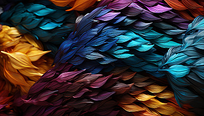 A detailed view of the colorful scales of a rainbow fish.