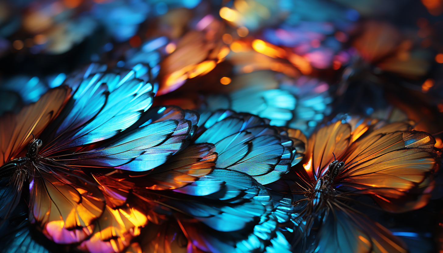 A macro view of butterfly wings showing the intricate details and vibrant colors.