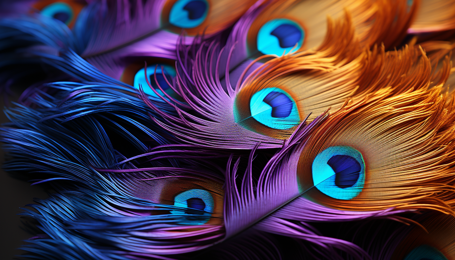 Macro detail of the iridescence in a peacock's tail feather.