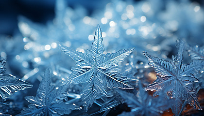 A macro shot of frost crystals forming a beautiful pattern on a window.