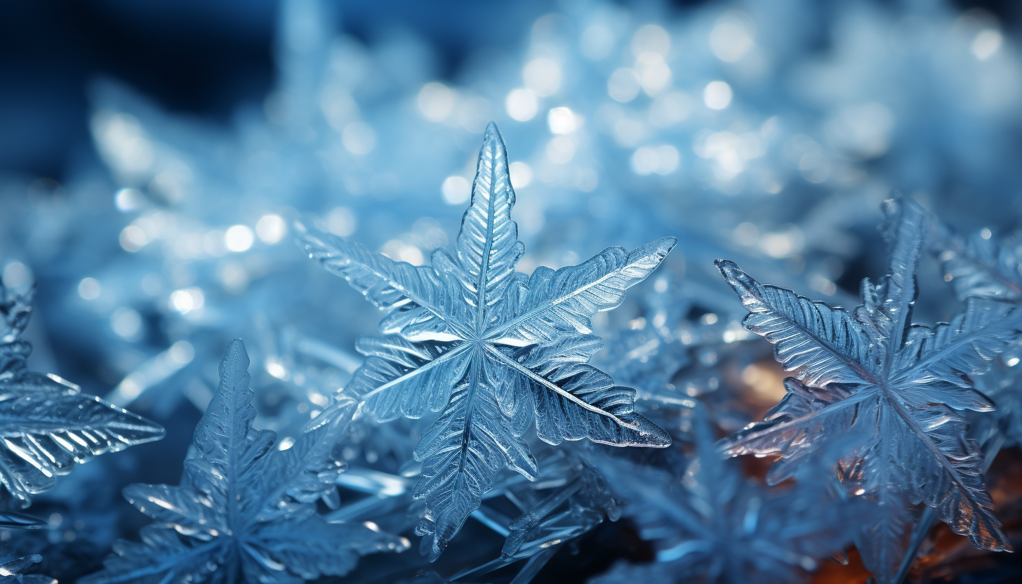 A macro shot of frost crystals forming a beautiful pattern on a window.