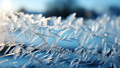 Tiny ice crystals forming on a windowpane, creating a delicate frosty pattern.