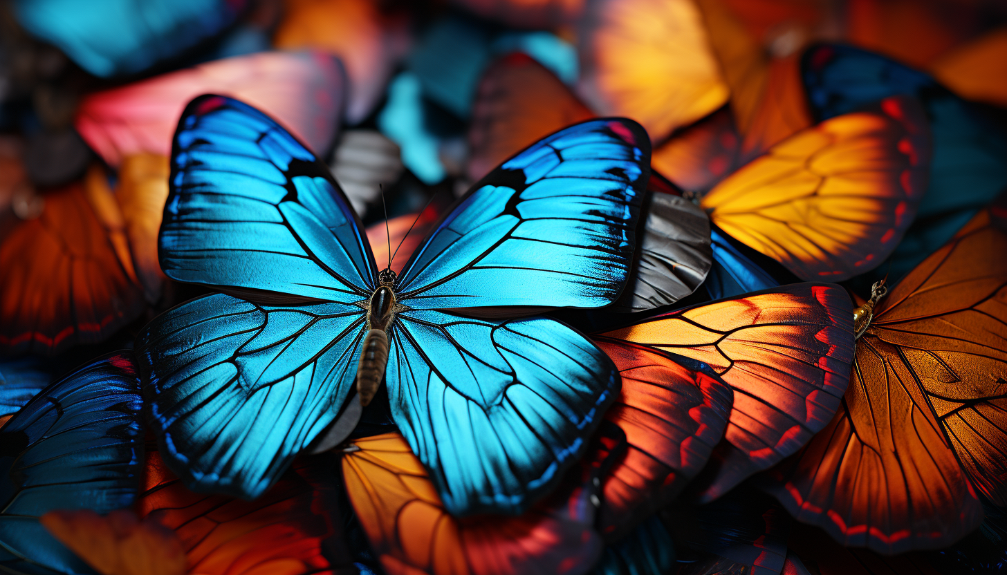 An extreme close-up of the vibrant patterns on butterfly wings.