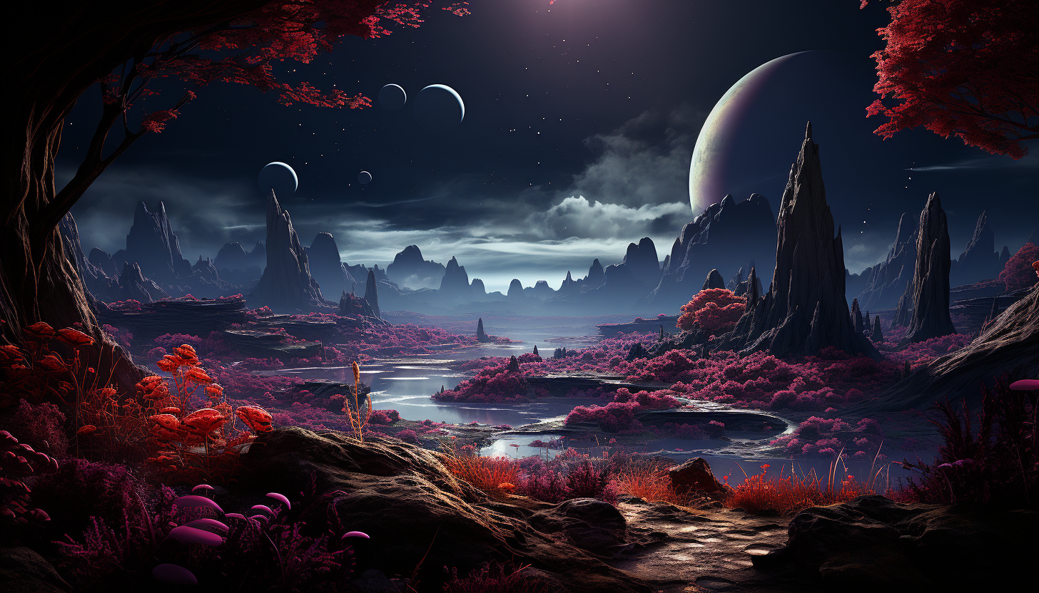 The surface of another planet, filled with alien but beautiful vegetation.