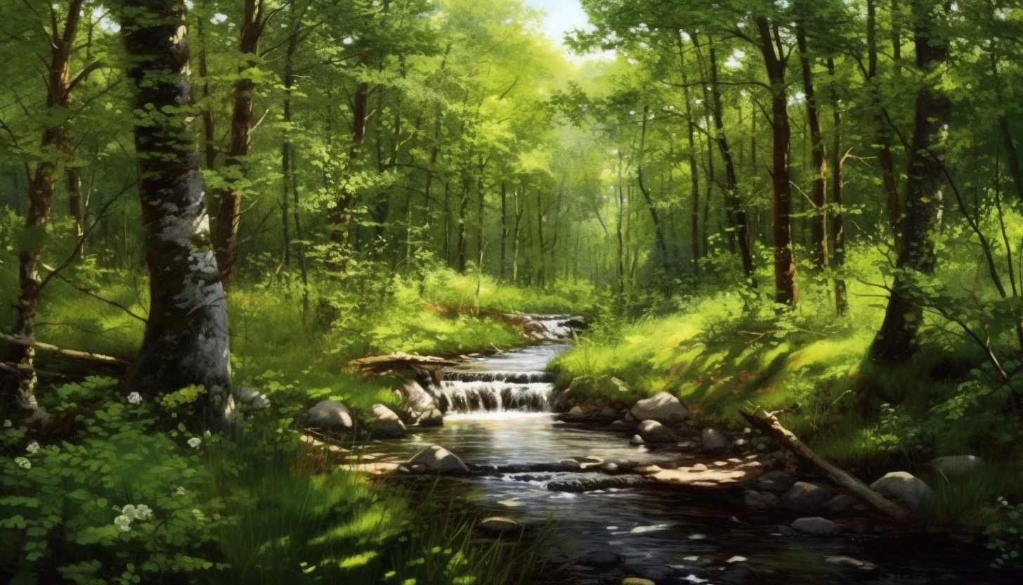 A gently bubbling brook winding its way through a peaceful glade.
