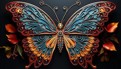 Butterfly wings showcasing intricate patterns and vibrant hues.