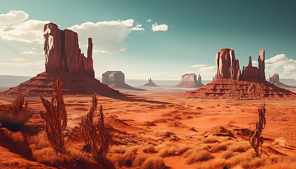 Majestic monoliths standing tall in a desert landscape.