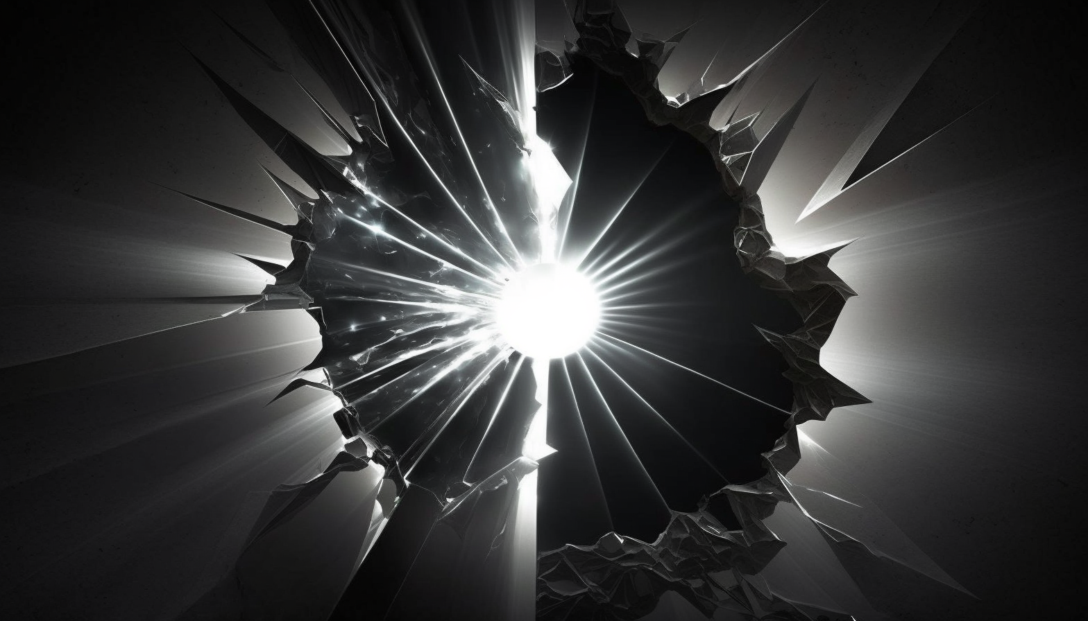 A brilliant burst of light shining through a crack in a carbon fiber material, creating a striking visual effect.