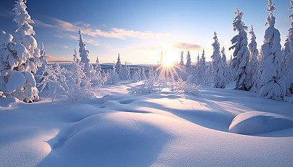 A blanket of soft, untouched snow on a winter morning.
