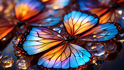 The iridescent patterns on a butterfly's wing seen up close.