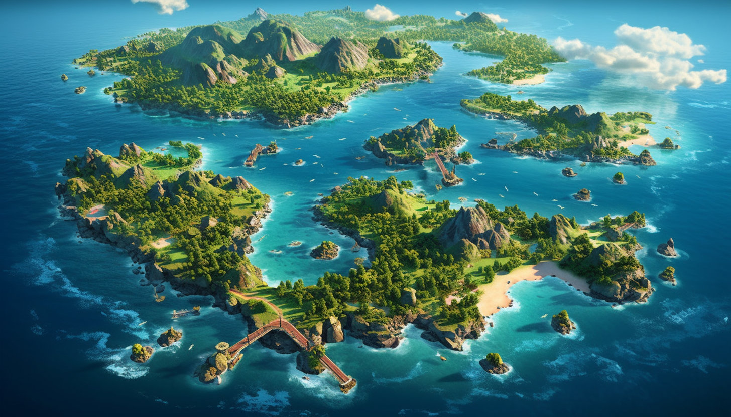 An archipelago of lush, tropical islands surrounded by clear waters.