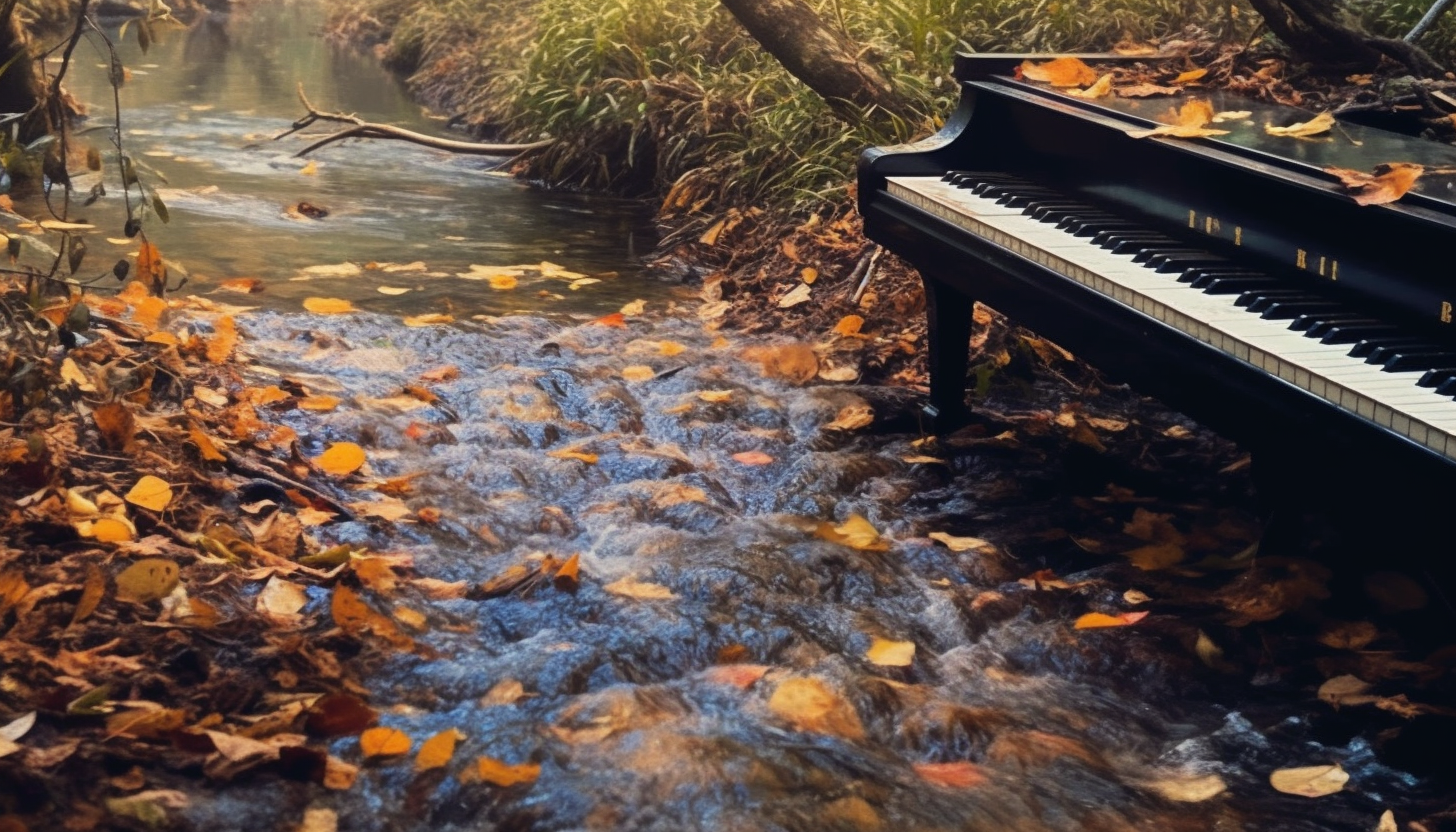 Sheet music gently floating down a babbling brook.