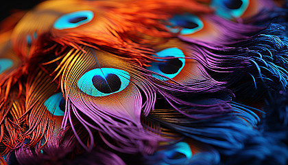 The radiant hues of a peacock feather captured in detail.