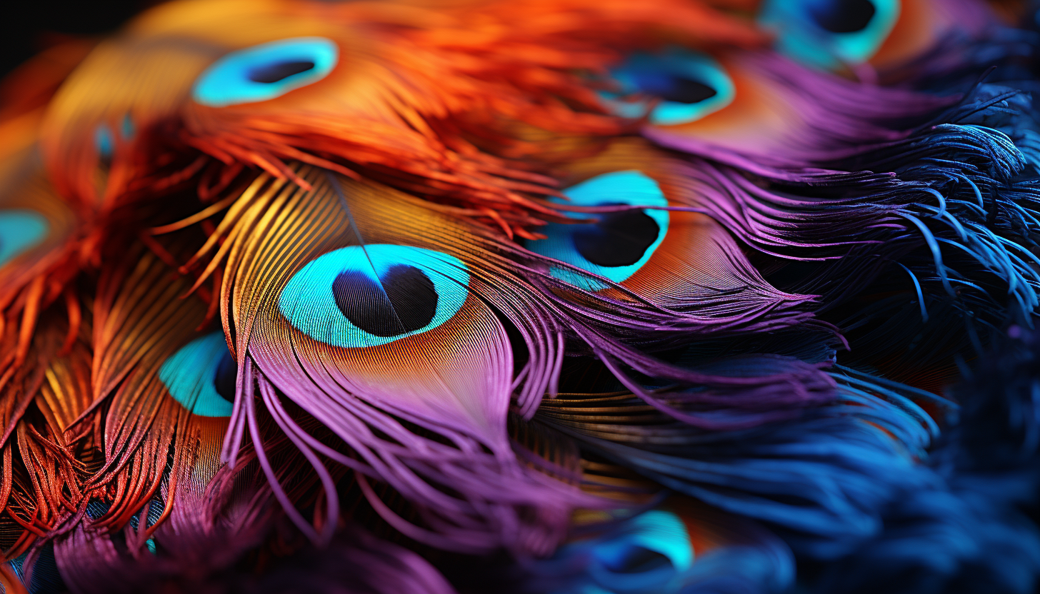 The radiant hues of a peacock feather captured in detail.