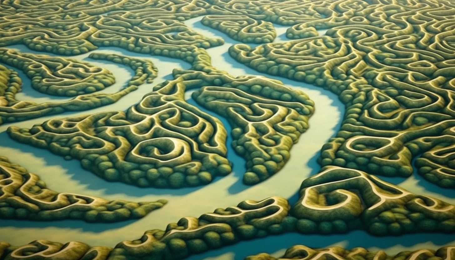 A bird's eye view of a maze-like river delta.