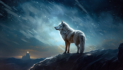 The echoing call of a lone wolf under a star-filled sky.