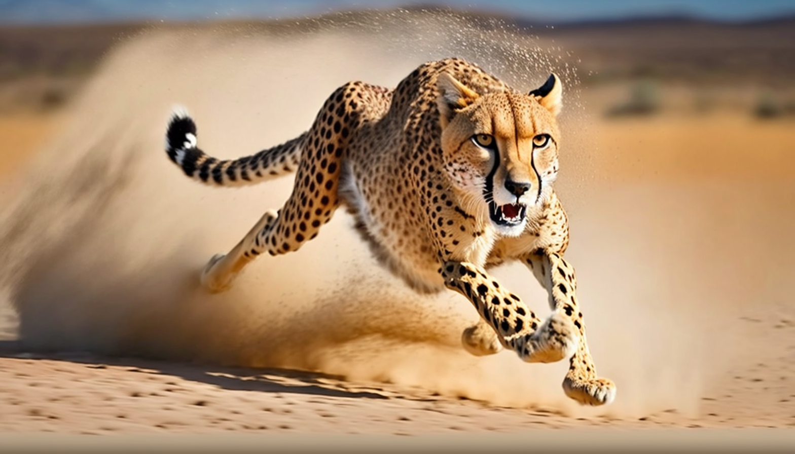 A cheetah running at full speed