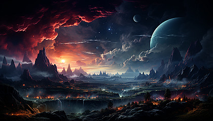 An alien landscape from a distant, colorful nebula.