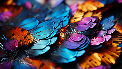 A macro view of butterfly wings showing the intricate details and vibrant colors.