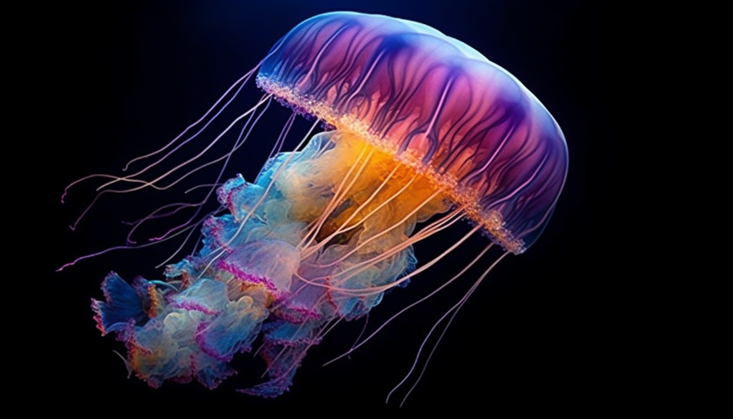 The ethereal beauty of a jellyfish floating in the deep sea.