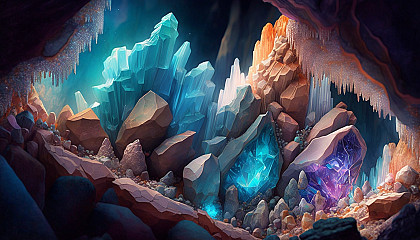 "Crystal Cavern": A glittering underground world of colorful crystals and formations.