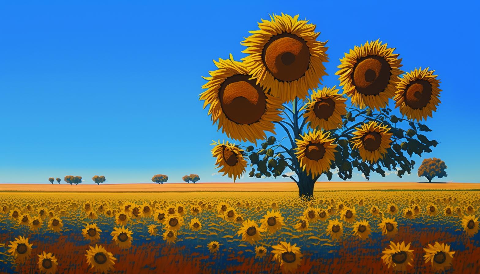 A field of sunflowers with a clear blue sky