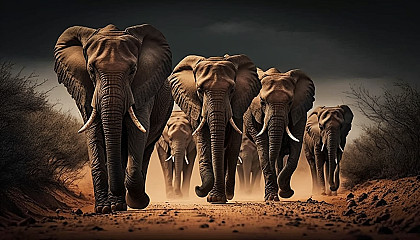 A group of elephants walking through a savanna