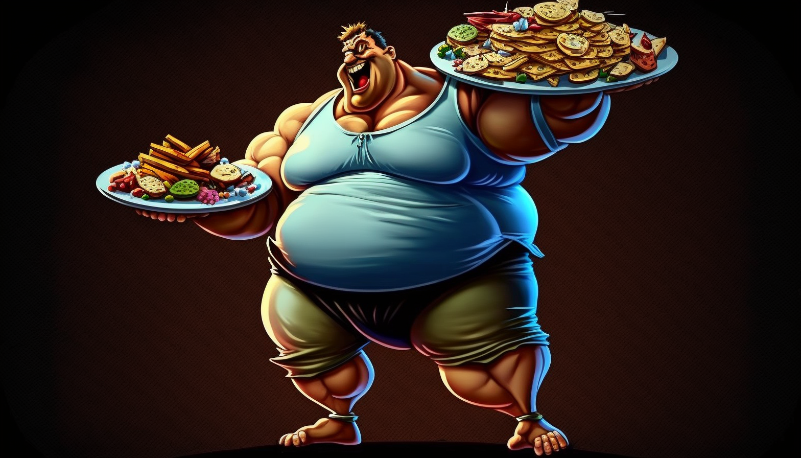 An image that plays with the idea of excess or overindulgence, such as a plate piled high with food or a cartoonish character with an oversized belly.