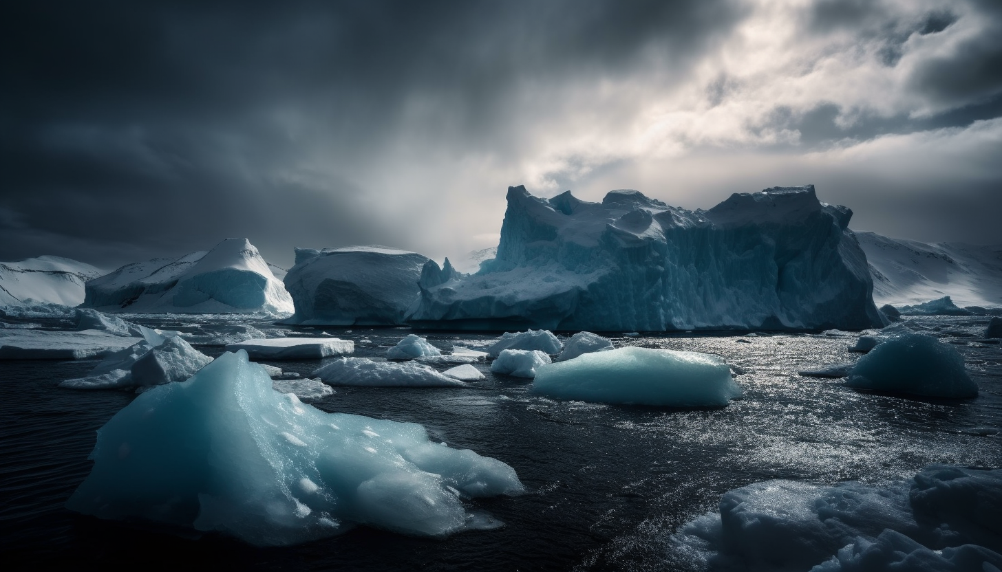 Art capturing the beauty of icebergs and frozen landscapes in the polar regions.