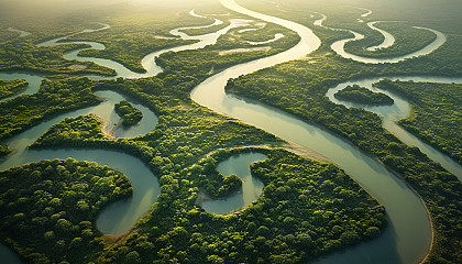 A bird's eye view of a maze-like river delta.