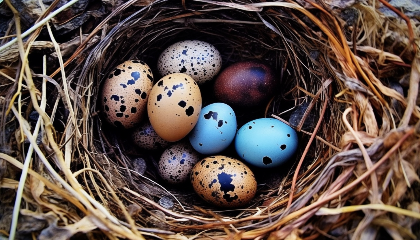 An abandoned nest with beautifully speckled eggs.