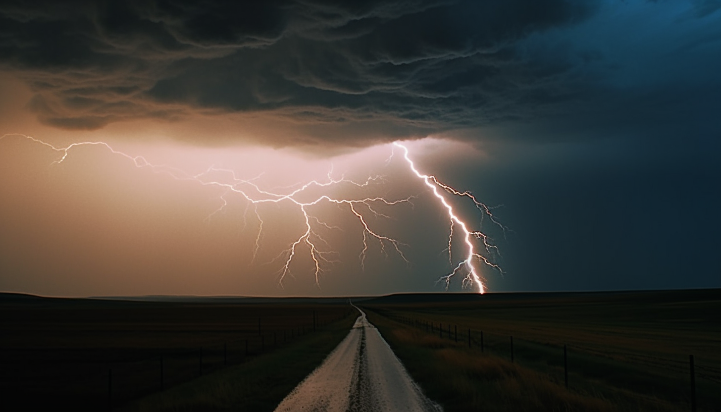 Dramatic weather events, such as lightning storms, tornadoes, or swirling clouds.