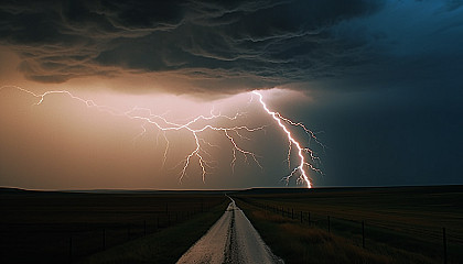 Dramatic weather events, such as lightning storms, tornadoes, or swirling clouds.