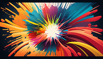 "Color Burst": A dynamic explosion of bright colors and patterns, creating a visually striking and energetic image.