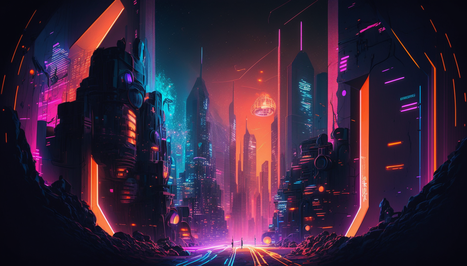 "Neon Nightscape": A futuristic cityscape illuminated by vibrant neon lights, creating a surreal and otherworldly atmosphere.