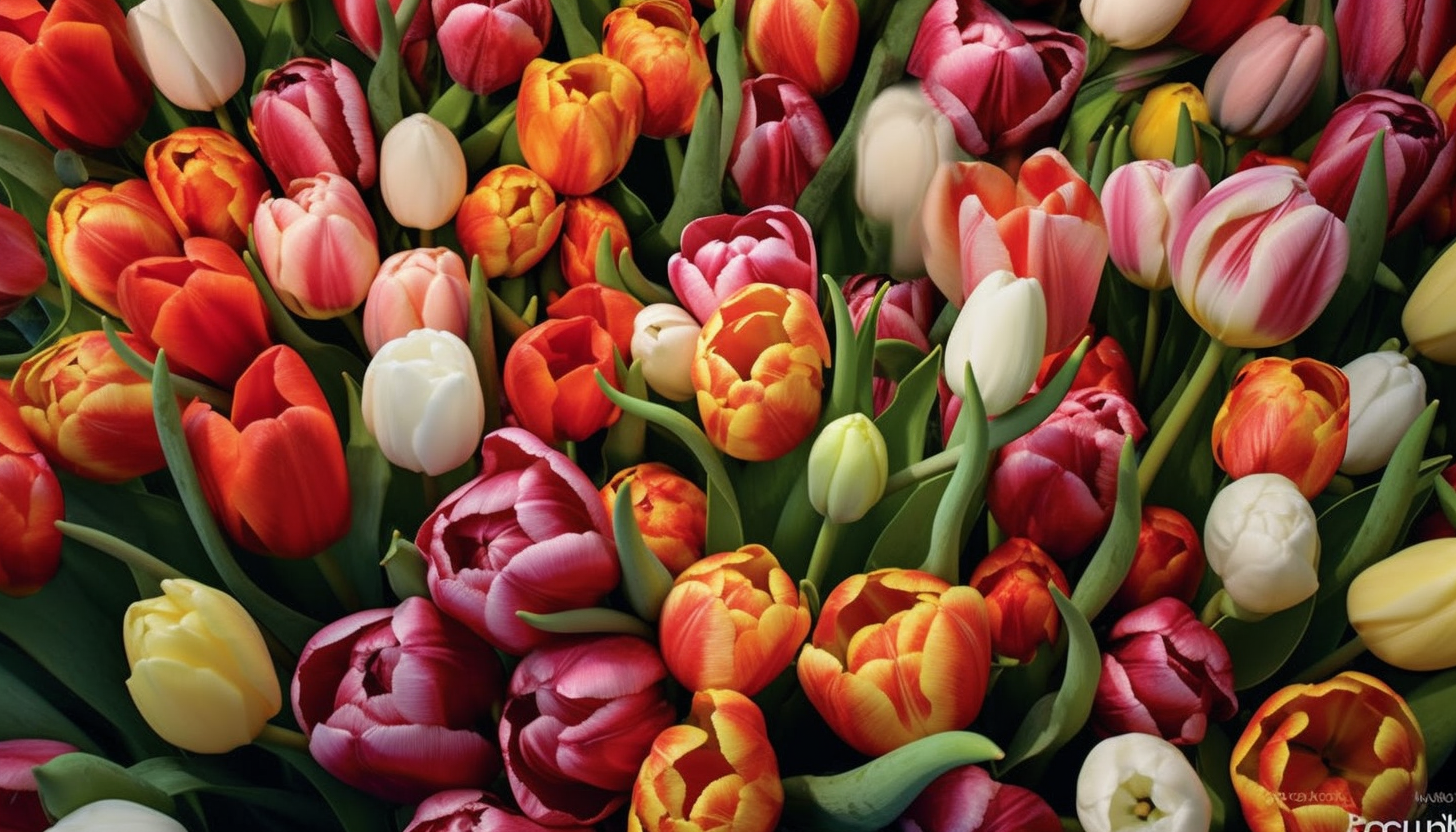 A bed of vibrant tulips heralding the arrival of spring.