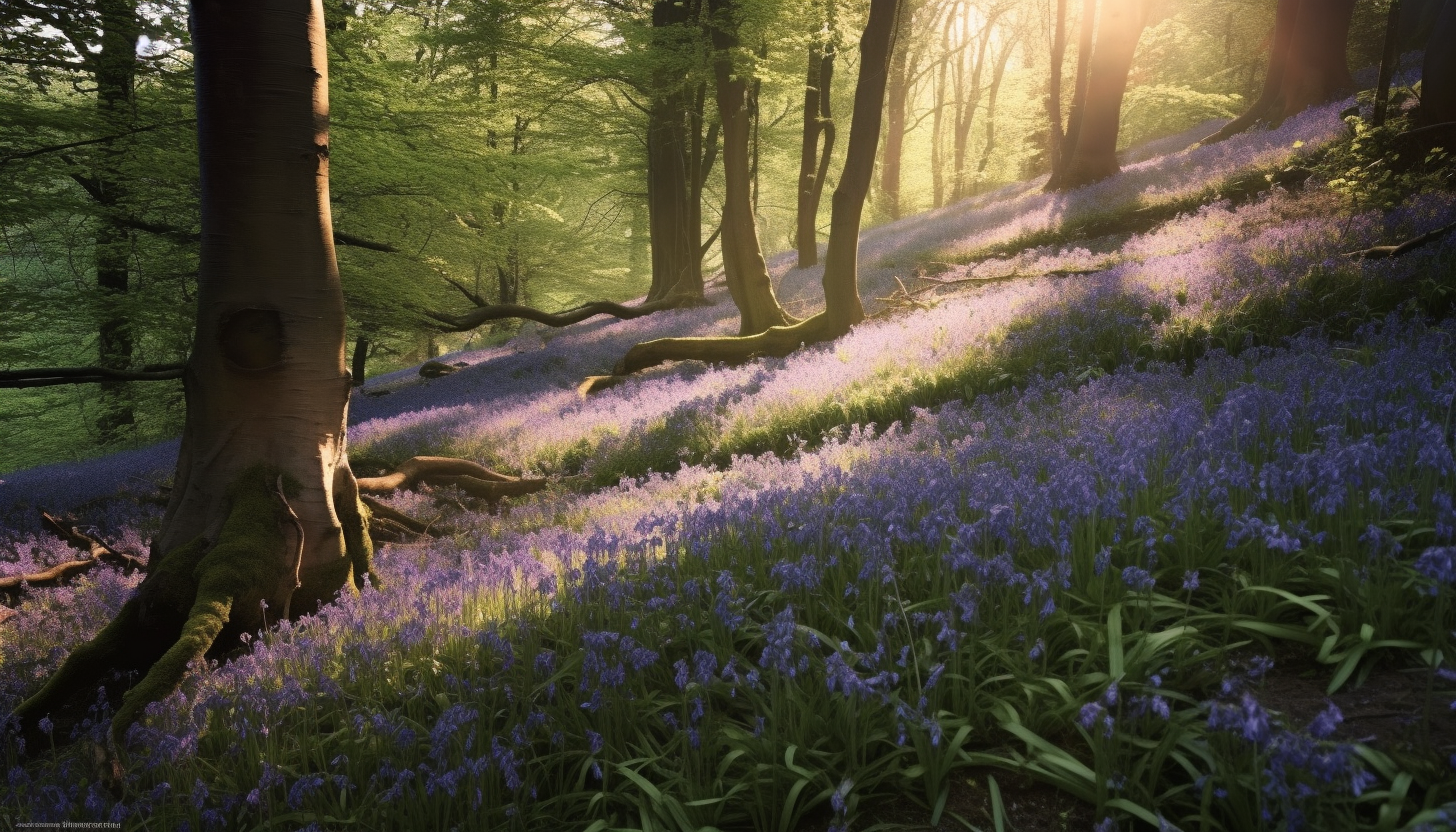 A carpet of bluebells in an ancient woodland.