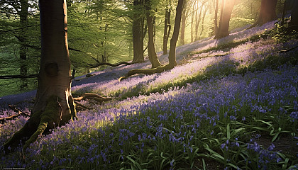 A carpet of bluebells in an ancient woodland.