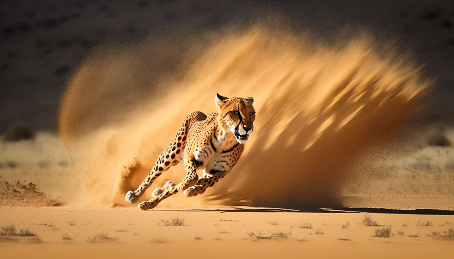 A cheetah running at full speed