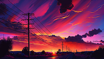 "Electric Sunset": A breathtaking sunset sky with vibrant hues of pink, orange, and purple.