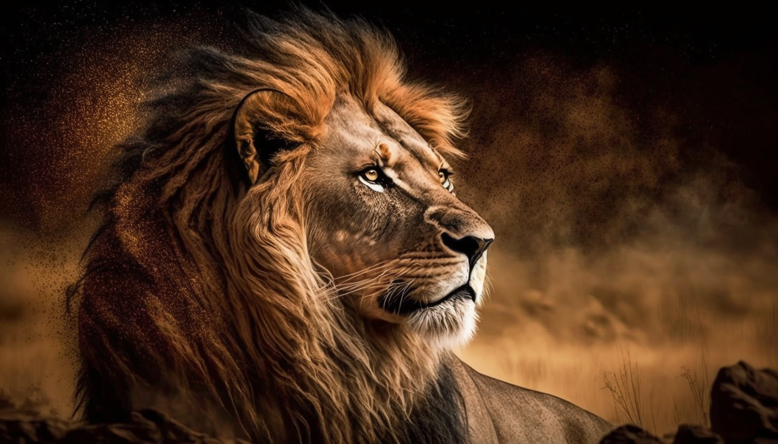 A majestic lion staring off into the distance