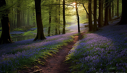 A carpet of bluebells in an ancient woodland.